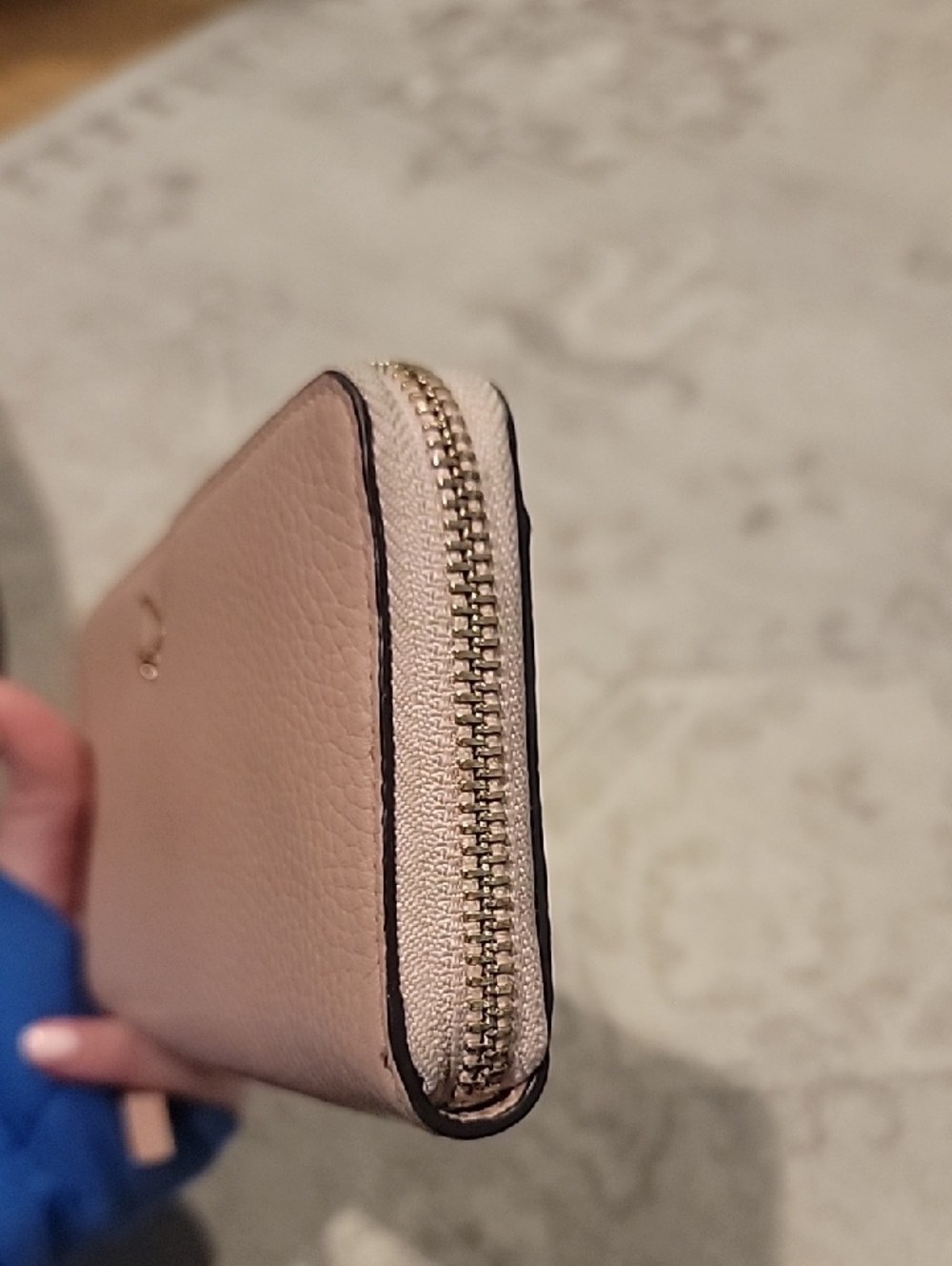 kate spade Pebbled Leather Zip Wallet in Blush Pink with Pink And Gold Spade - Picture 7 of 17